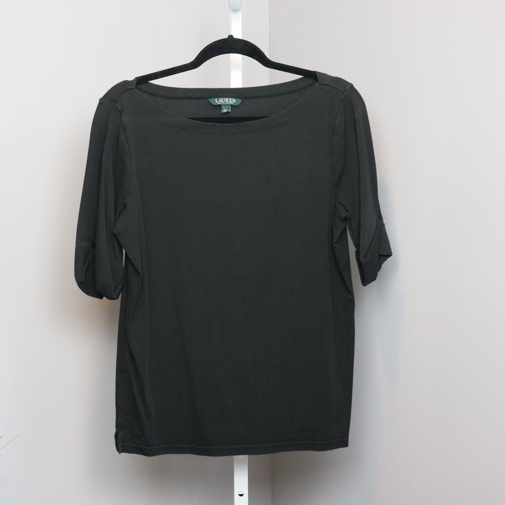 Lauren Ralph Lauren Black‎ Elbow Sleeve Stretch Top Size XL Classic Fit